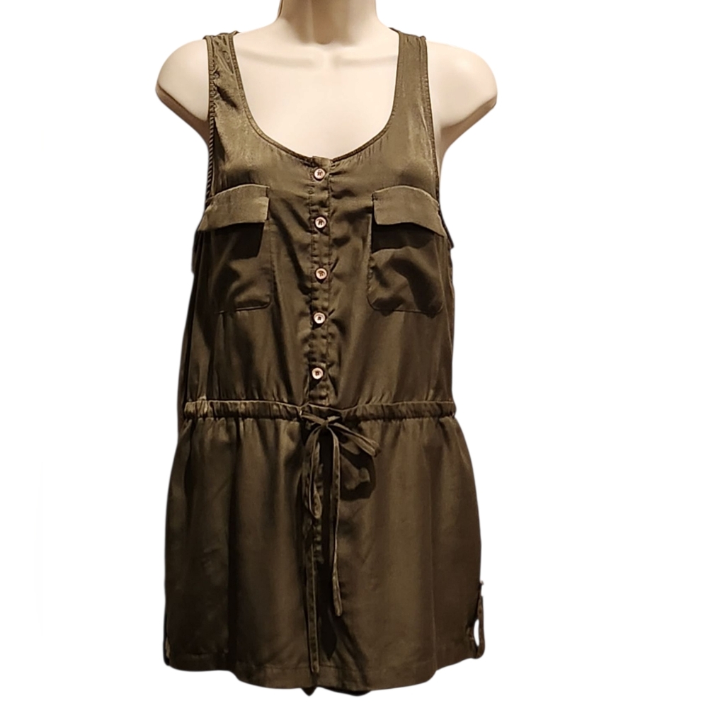 HYFVE Womens Button‎ Up Romper Sleeveless Pleated Drawstring Waist Jumpsuit
